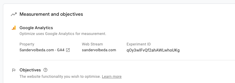 Google Optimize experiment ID check in Google Optimize